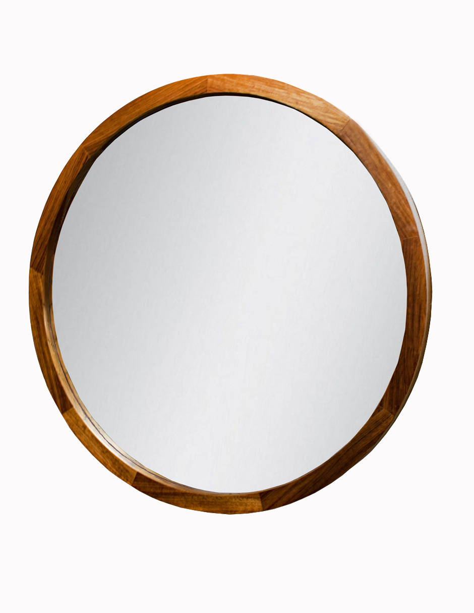Espejo Redondo Con Marco De Madera de Tzalam 65cm acabado natural