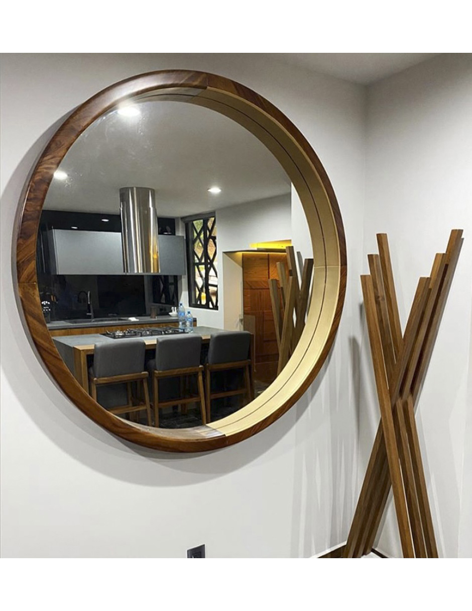Espejo Redondo Con Marco De Madera de Tzalam 65cm acabado natural