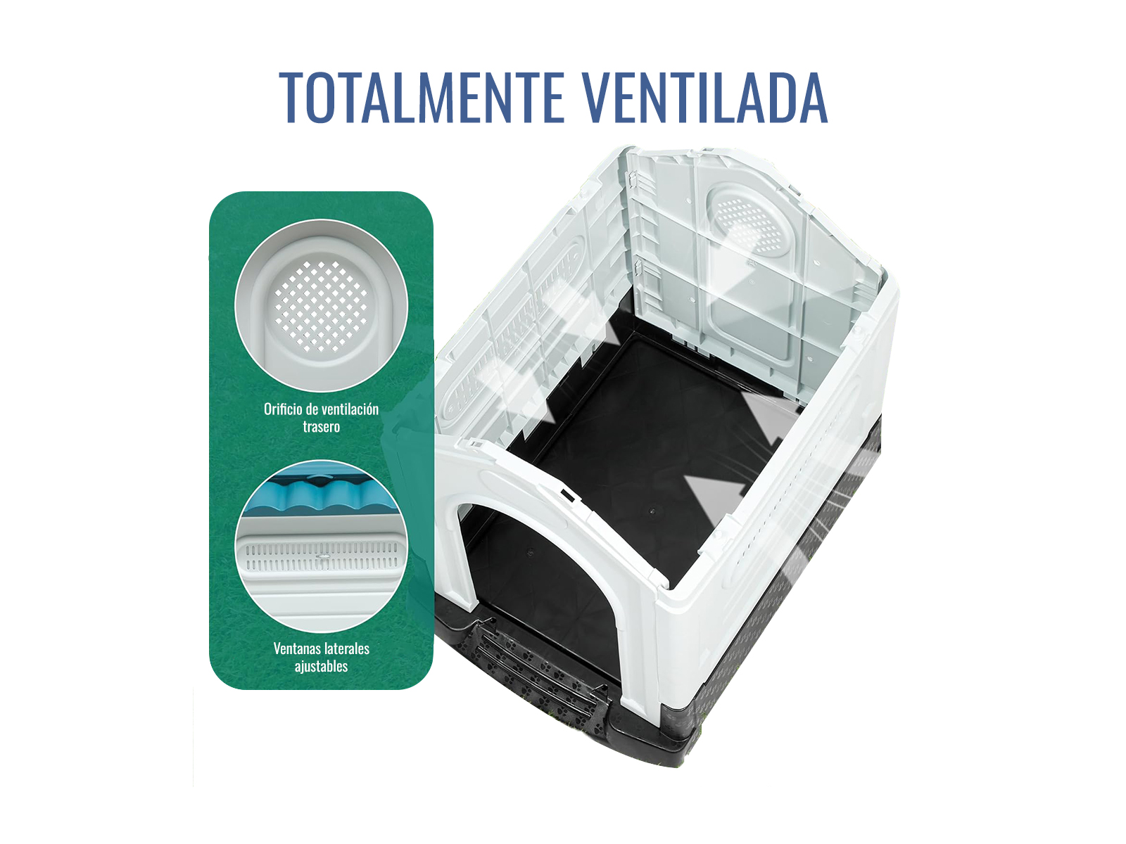 Casa Perro Grande Plegable Térmica Con Puerta Y Ventila Bliss Color Azul.