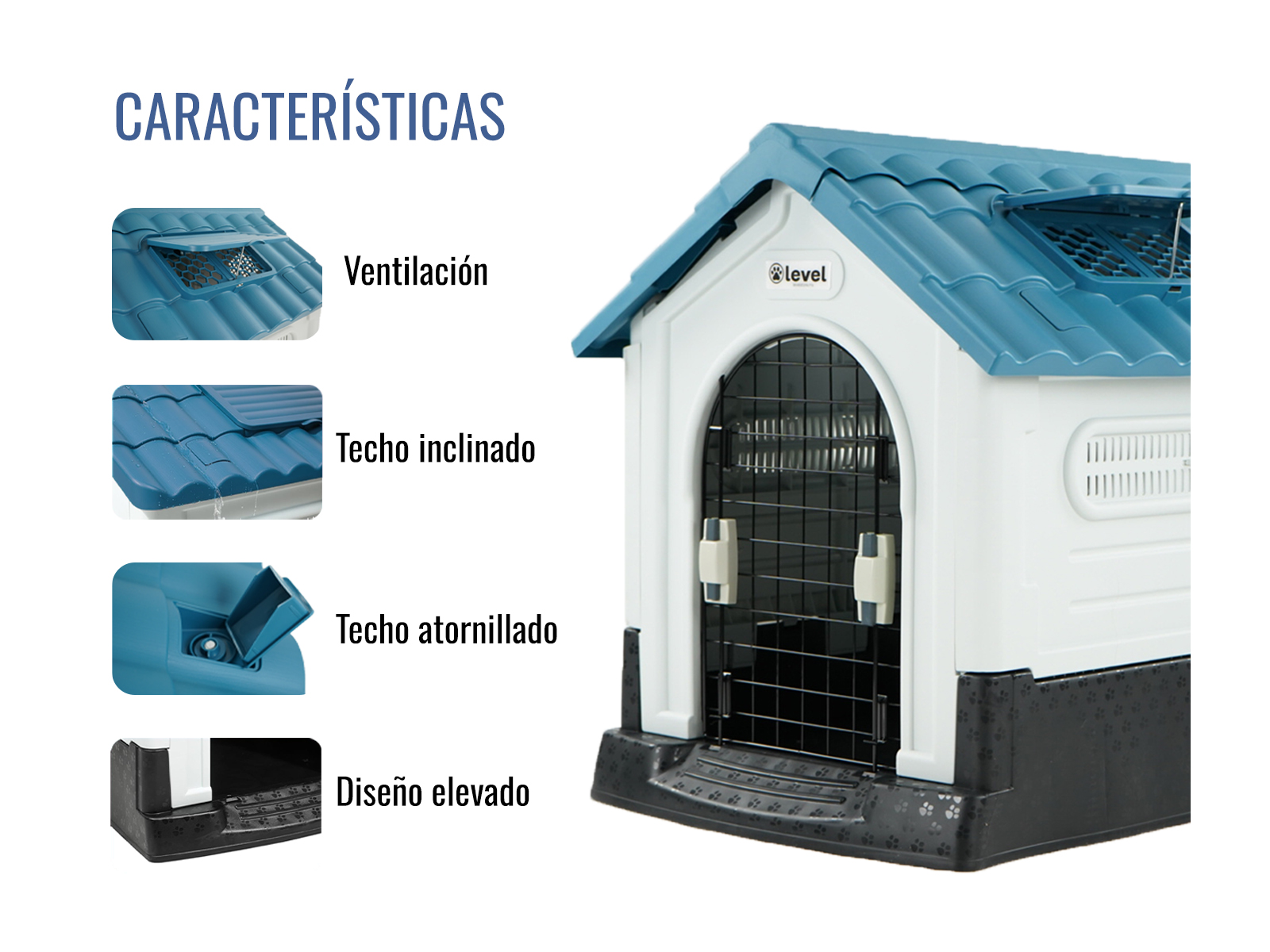 Casa Perro Grande Plegable Térmica Con Puerta Y Ventila Bliss Color Azul.