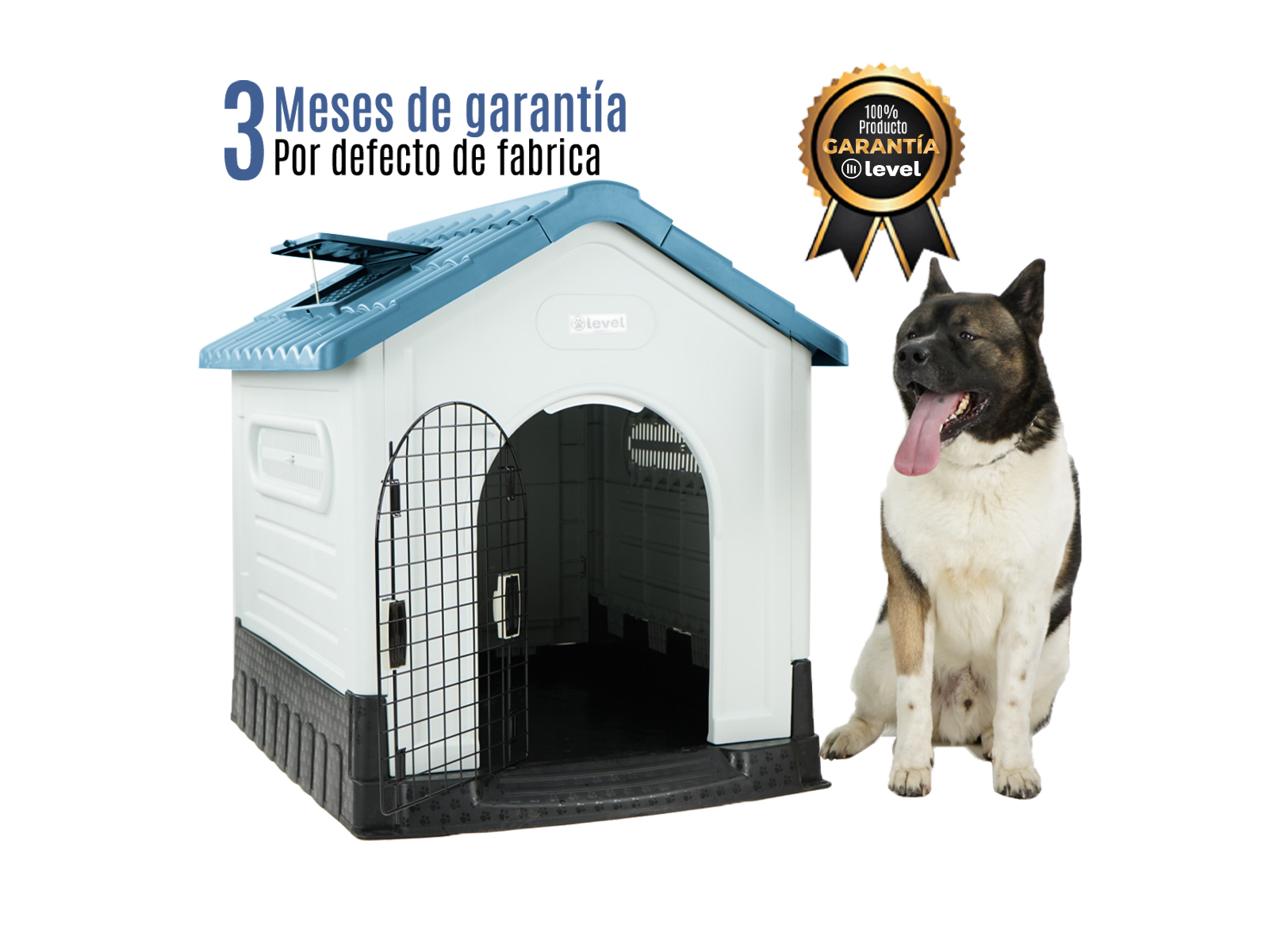 Casa Perro Grande Plegable Térmica Con Puerta Y Ventila Bliss Color Azul.
