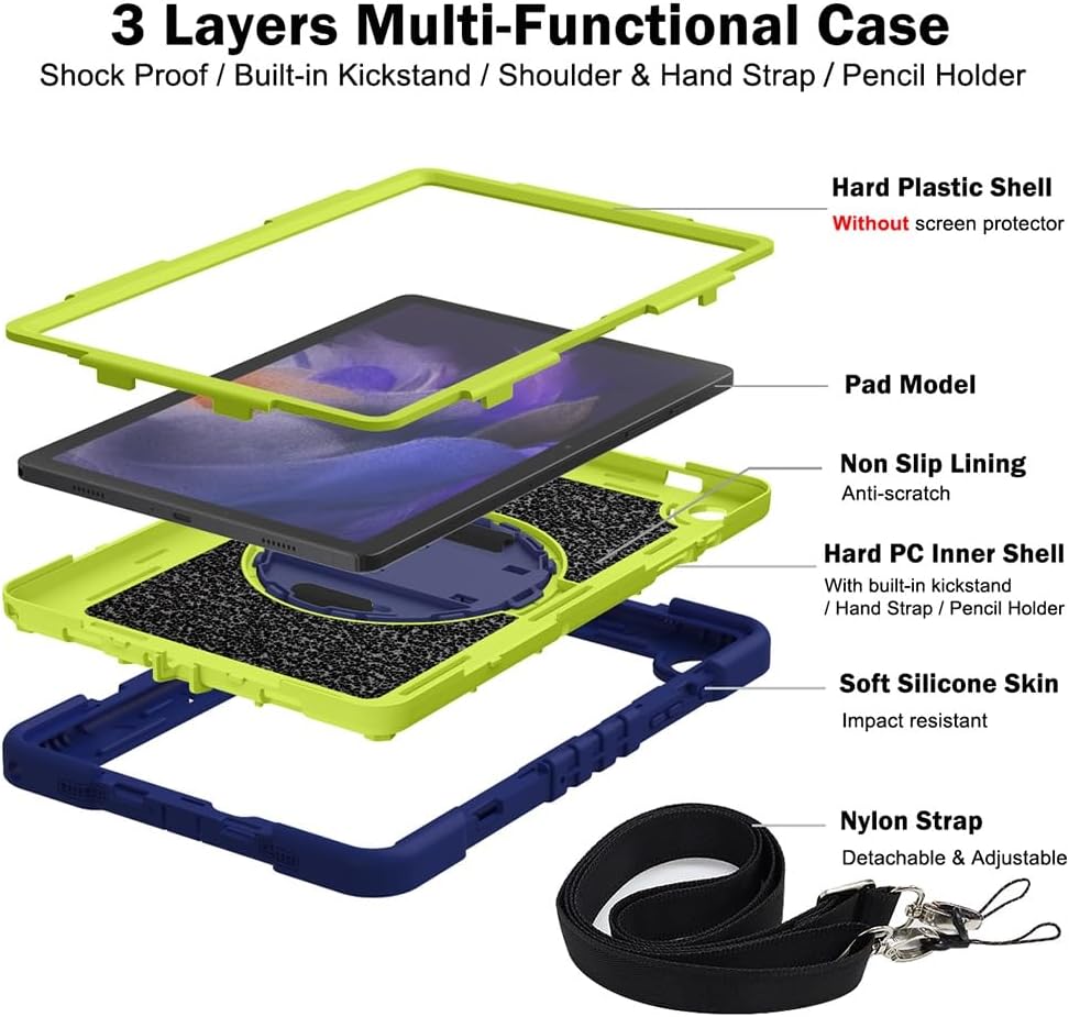Funda Uso Rudo Para Tablet Samsung Galaxy Tab A9 Sm-X110/ X115/X117 8.7 2023 (Azul Marino/Verde).