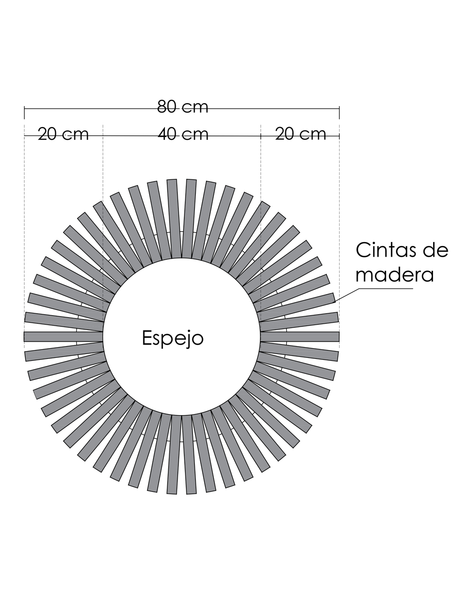 Espejo Redondo Con Marco De Madera en forma de Sol 80 cm.