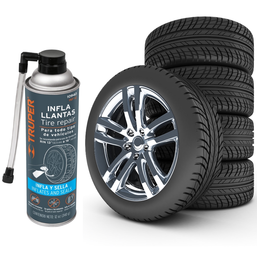 Inflador De LLantas, Sellador Para Ponchadura De Llanta De Motos Y Autos