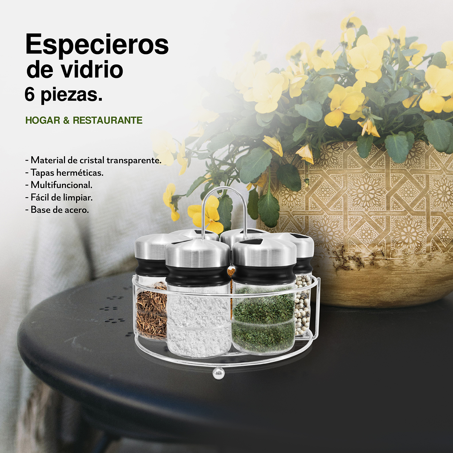 Set de 6 Especieros de Vidrio con Base .