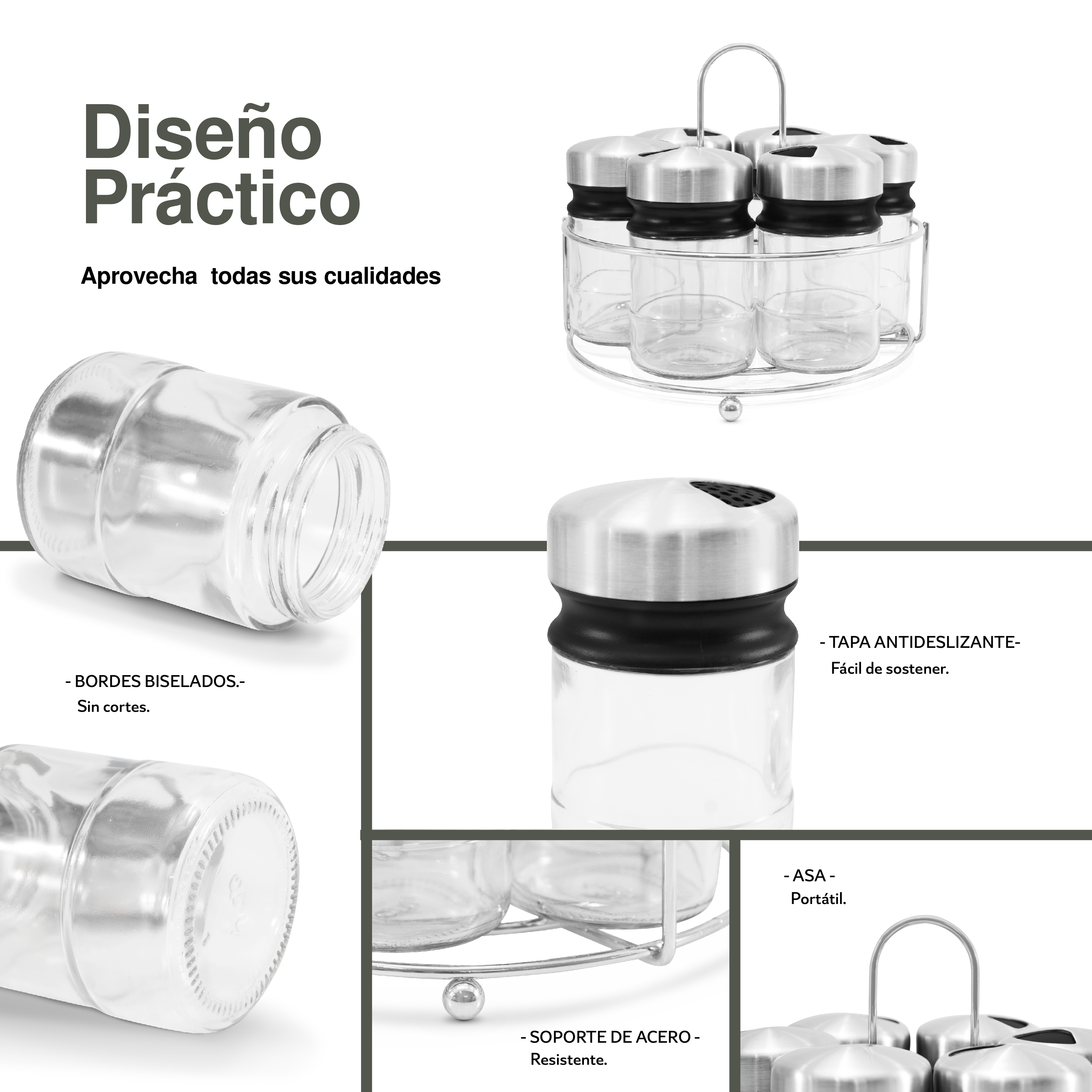 Set de 6 Especieros de Vidrio con Base .
