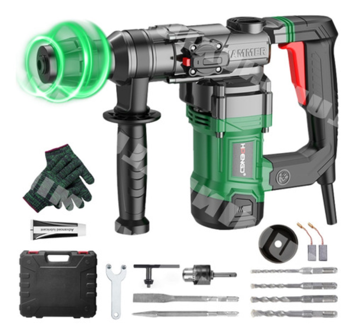 2000 W Rotomartillo Perforador Cincelador Taladro Industrial Verde