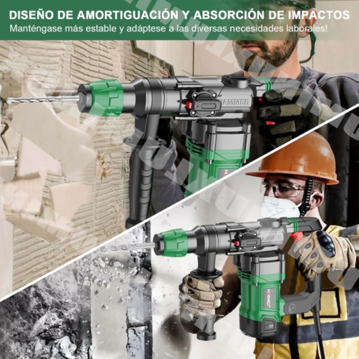 2000 W Rotomartillo Perforador Cincelador Taladro Industrial Verde