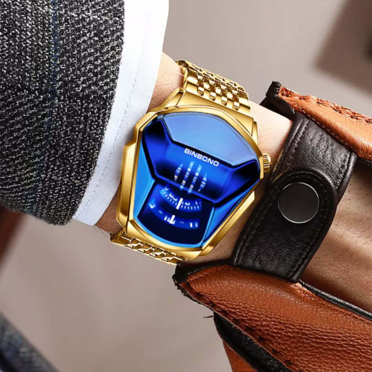 Reloj de Lujo Para Caballero Binbond Fralugio De Metal Dorado .