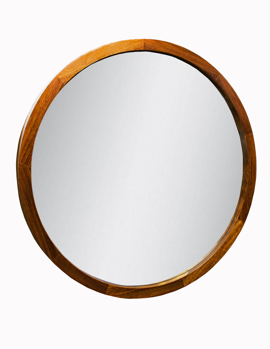Espejo Redondo Con Marco De Madera Tzalam 80 cm, Acabado Aparente