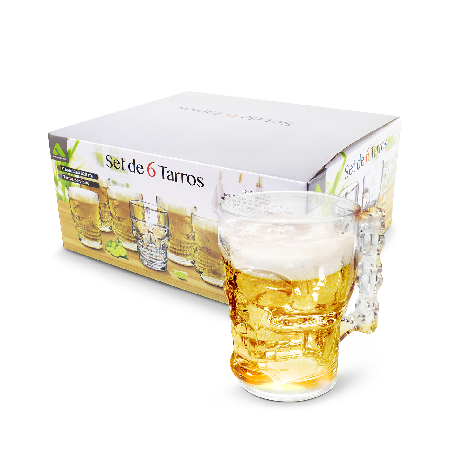 Juego de 6 Tarros de Cerveza  con diseño Calavera.