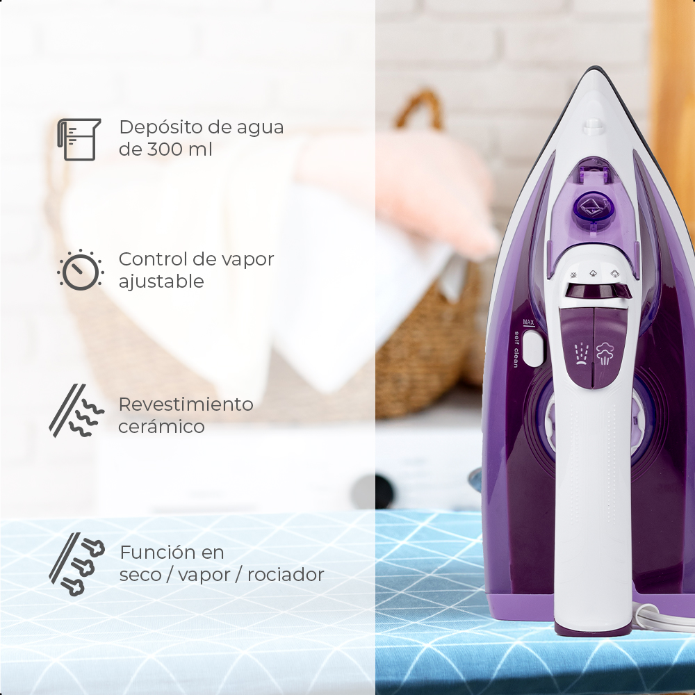 Daewoo Plancha de Vapor DSI-9259:  con cap. de 300 ml. y potencia de 1200W