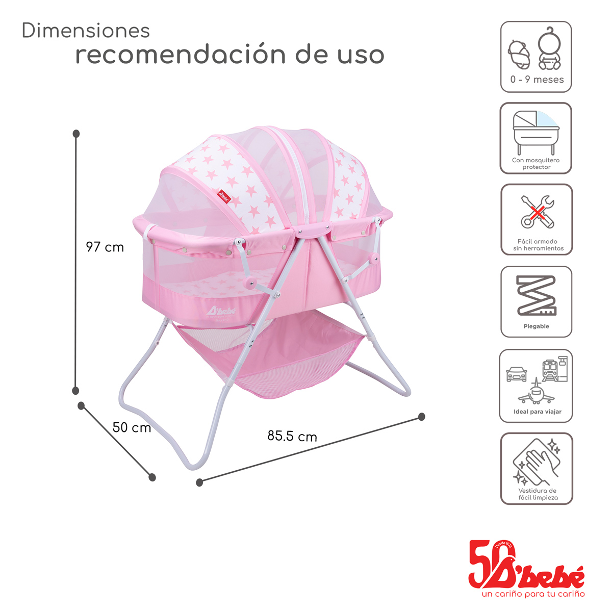 Moisés Cuna Plegable D'bebé Siesta Bebé Rosa
