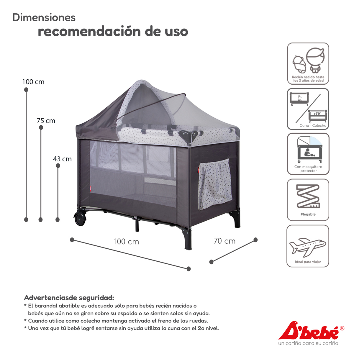 Cuna Corral Colecho D'bebé Love & Care Gris.