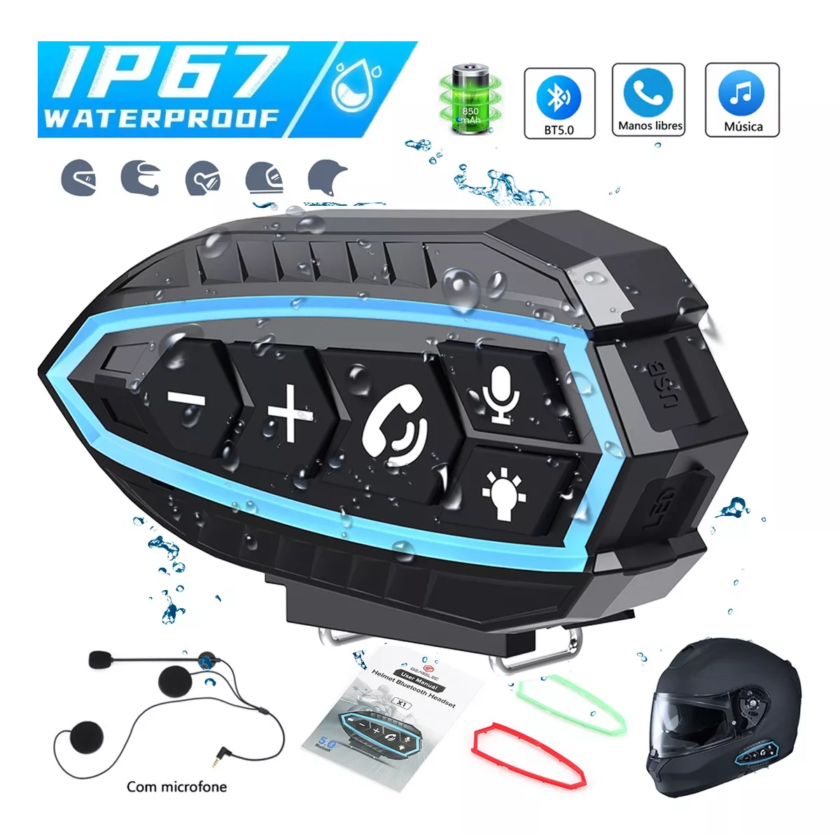 Auriculares OBEST Bluetooth 5.1 Para Casco De Moto, Con Reducción De Ruido Y Efecto 3D, Batería 360mAh, 19h De Música, Soporte Walkie-talkie