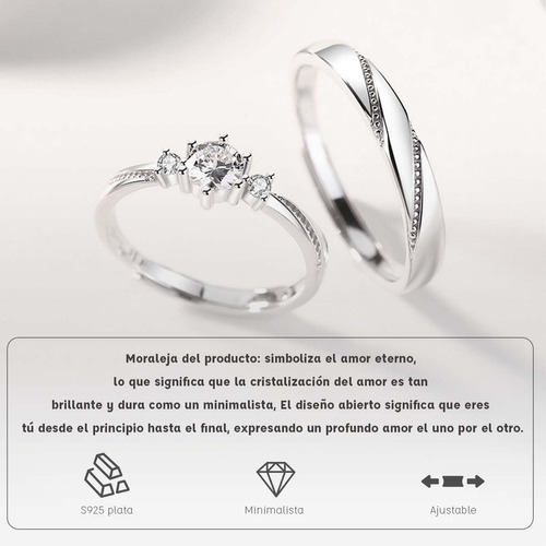 2 Anillos Promesa Plata Fina 925 Moderno Parejas Compromiso