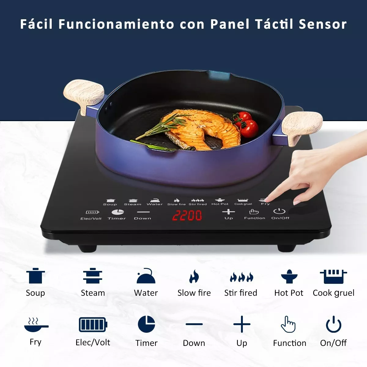 Digital Parrilla Eléctrica Inducción 2200w Control Tactil