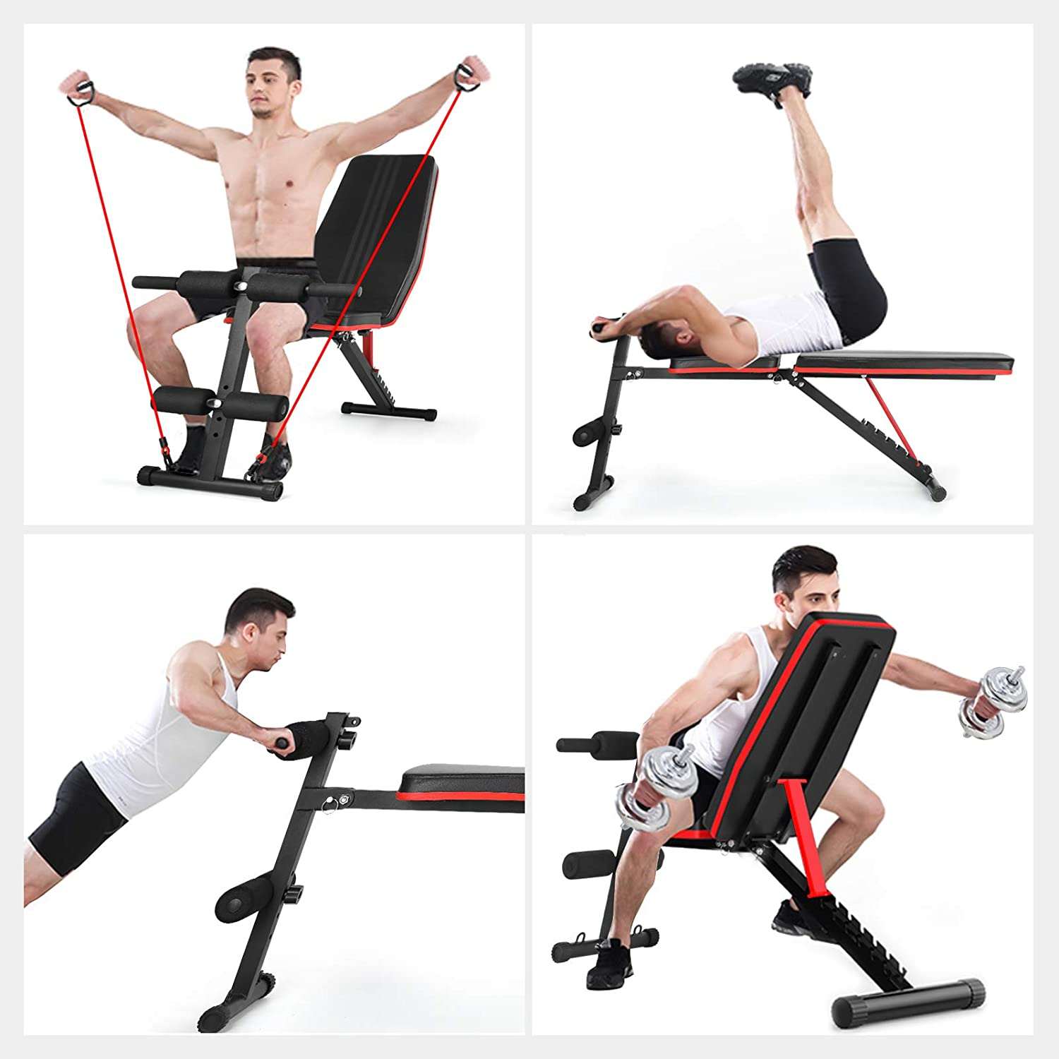 Banco Plegable Multifuncional Con Ligas, Entrenamiento Gym