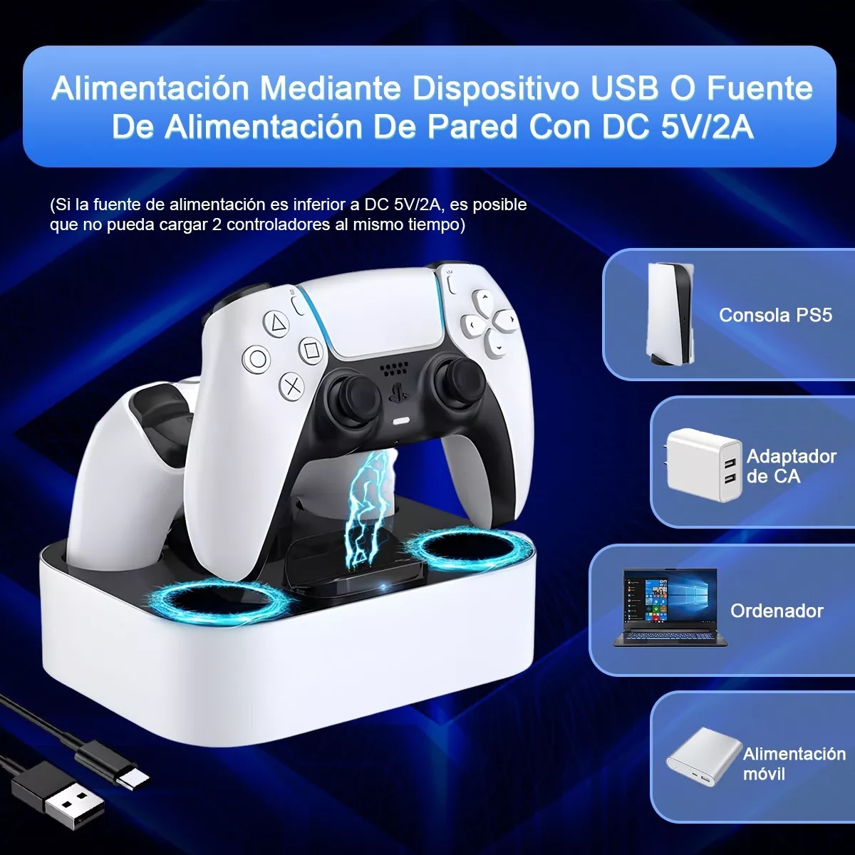 Estación De Carga Dual Para Joystick De Ps5