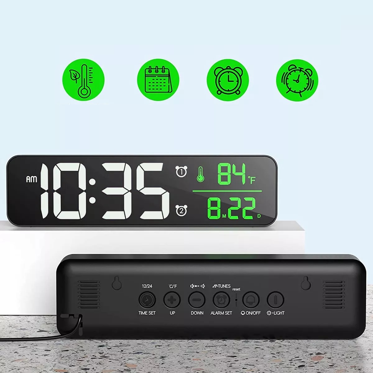 Reloj De Pared Digital Led Con Termómetro Alarmas Calendario