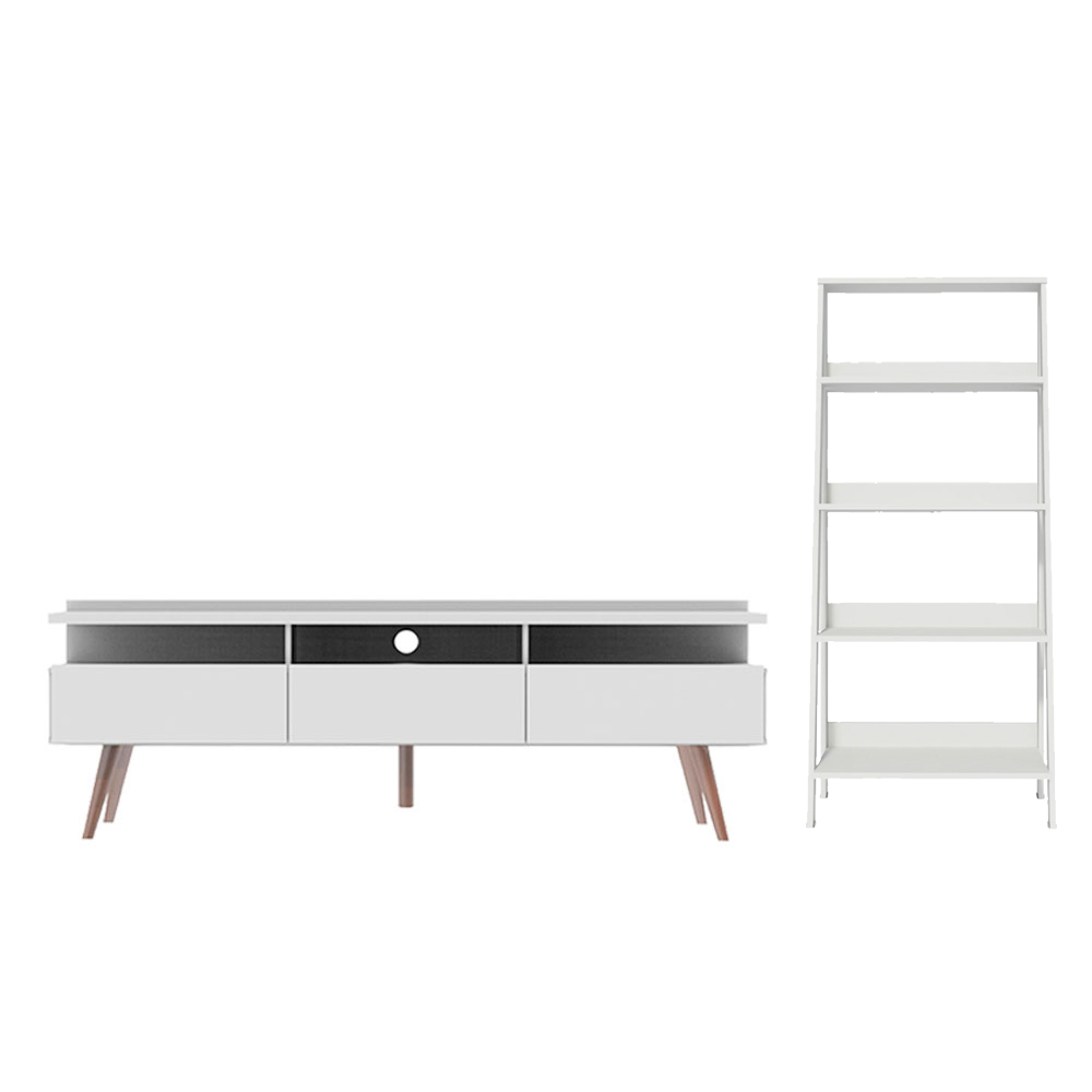 Mueble para Tv hasta 65 Pulgadas Madesa Londres y Mueble Estante Librero - Blanco