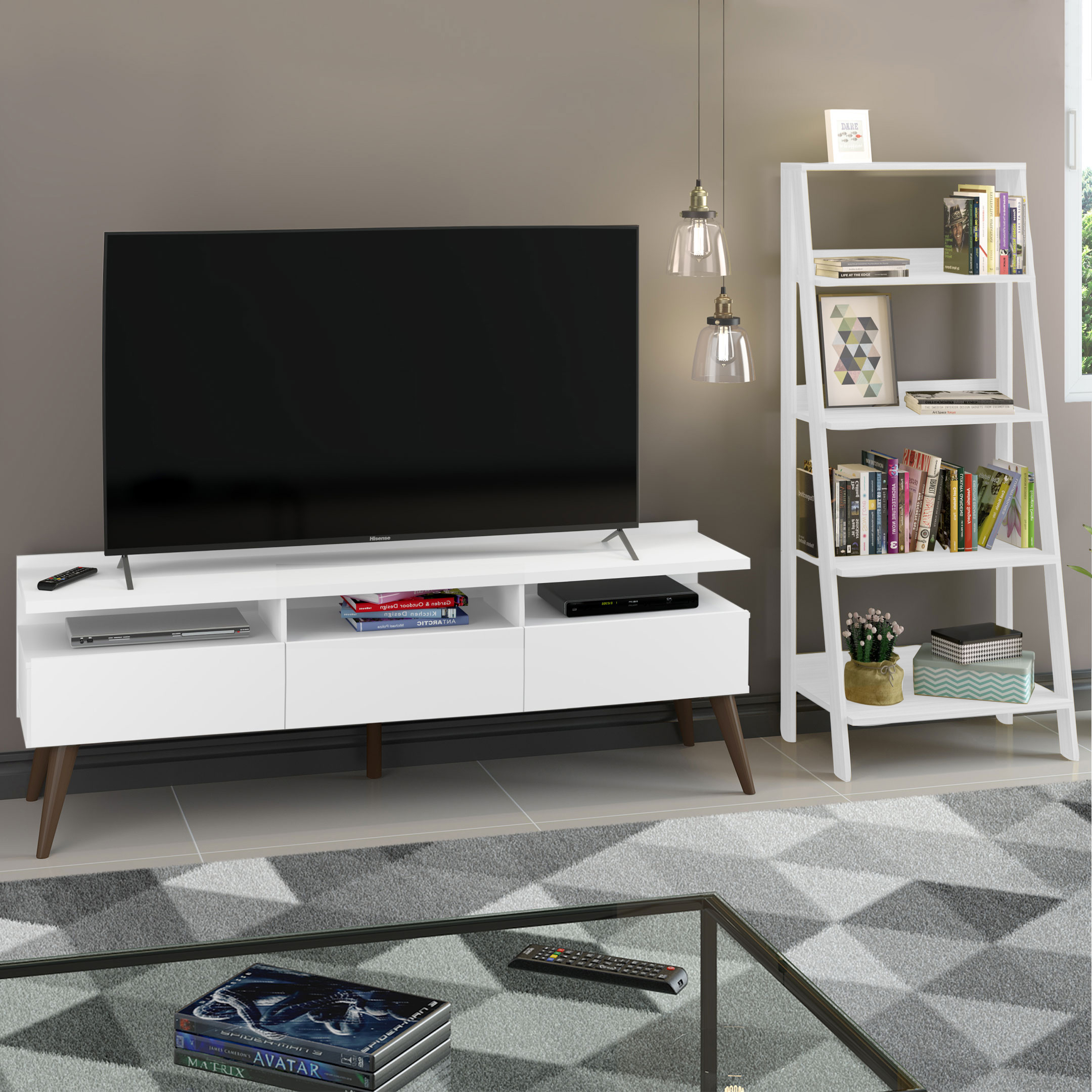 Mueble para Tv hasta 65 Pulgadas Madesa Londres y Mueble Estante Librero - Blanco