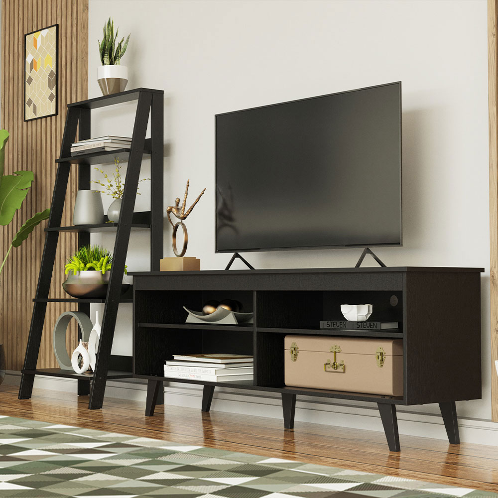 Mueble para TV de hasta 65 pulgadas Madesa Udine y Estante Librero Escalera Negro