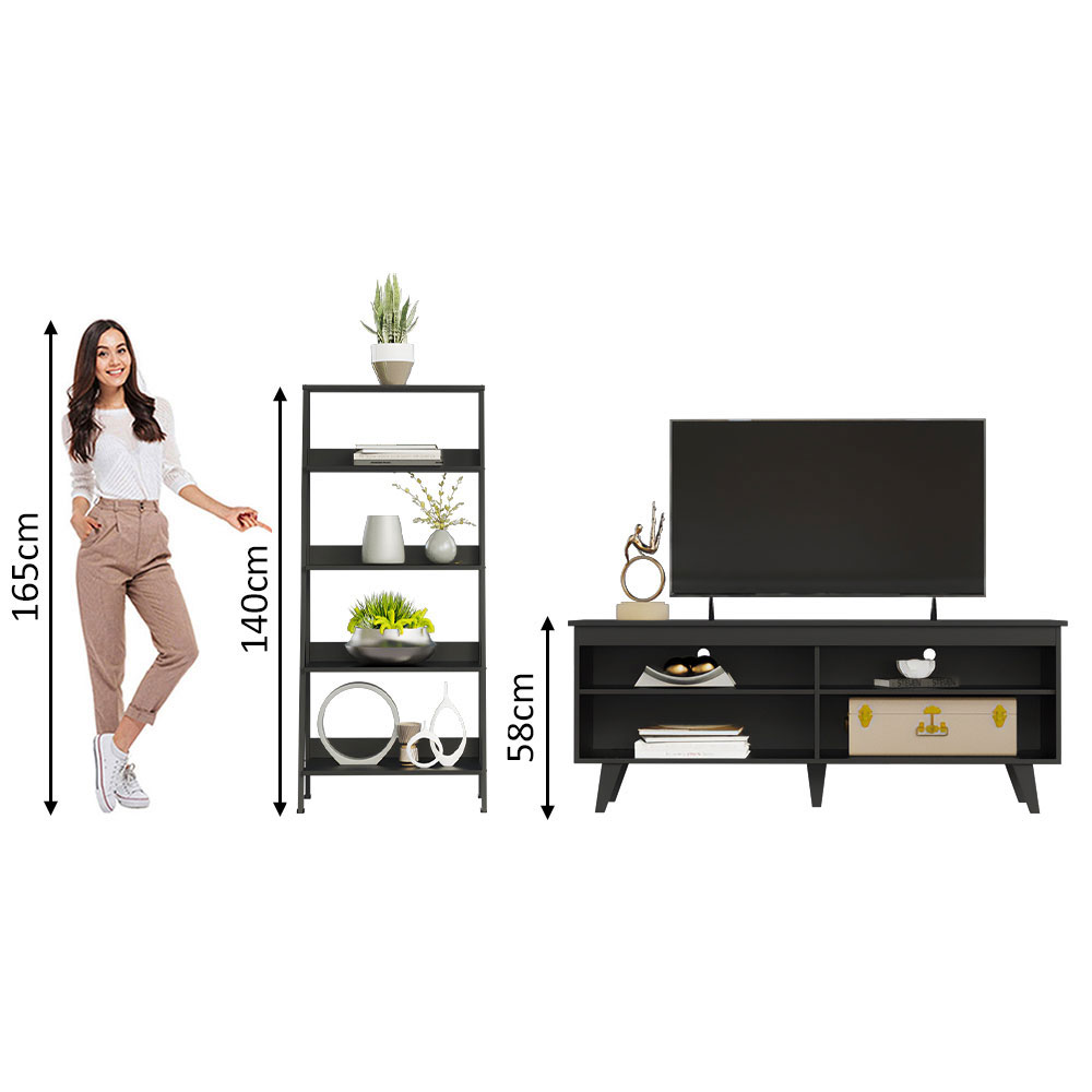 Mueble para TV de hasta 65 pulgadas Madesa Udine y Estante Librero Escalera Negro