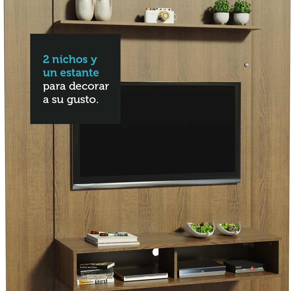 Panel para Tv hasta 50 Pulgadas Madesa Arizona con 1 Estante y 2 Nichos Marrón