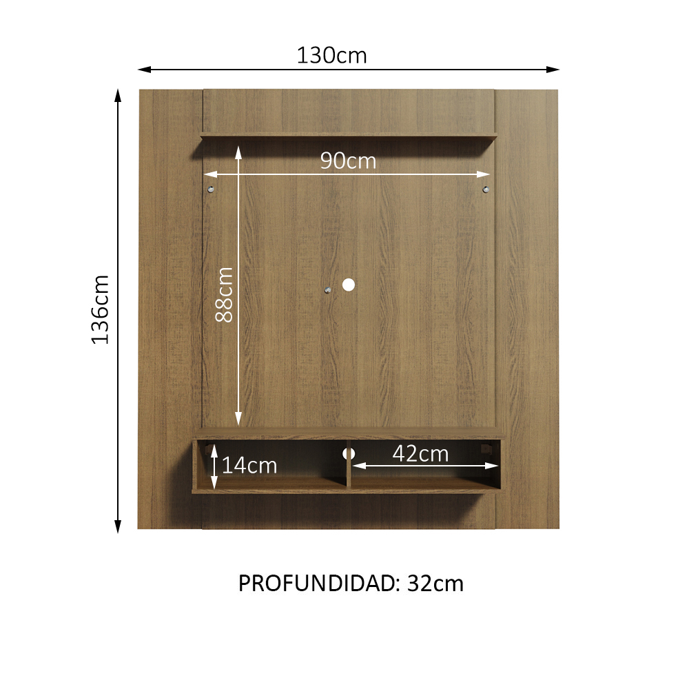 Panel para Tv hasta 50 Pulgadas Madesa Arizona con 1 Estante y 2 Nichos Marrón