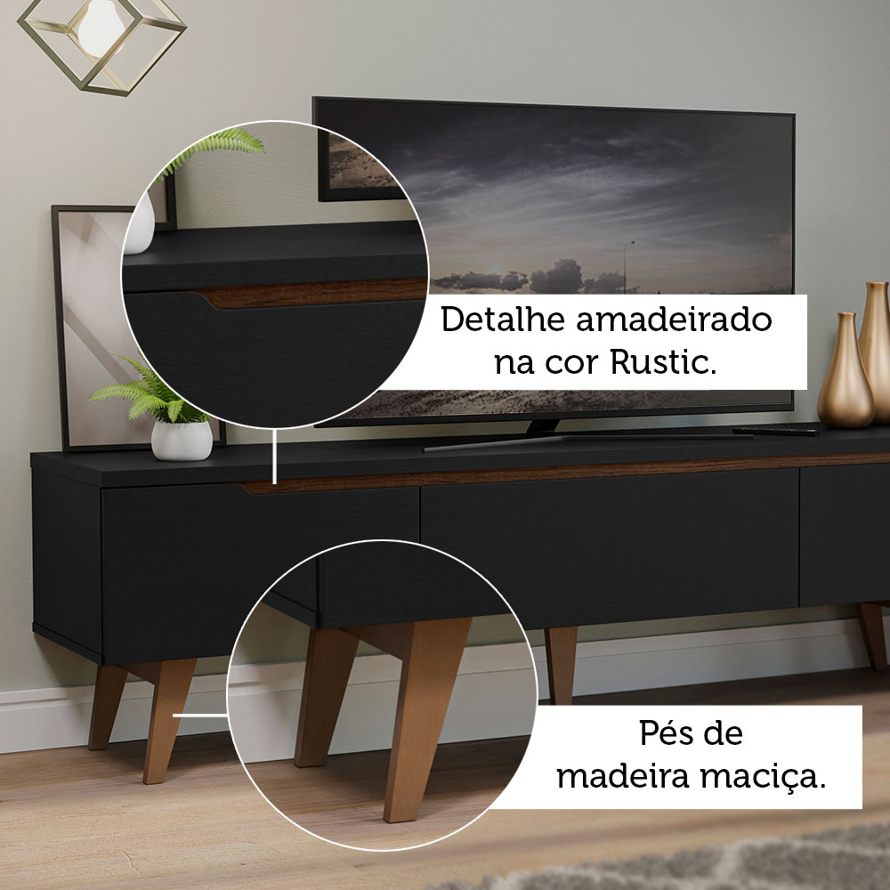 Mueble para Tv hasta 75 Pulgadas Madesa Reims 2 Puertas 1 Cajón - Negro