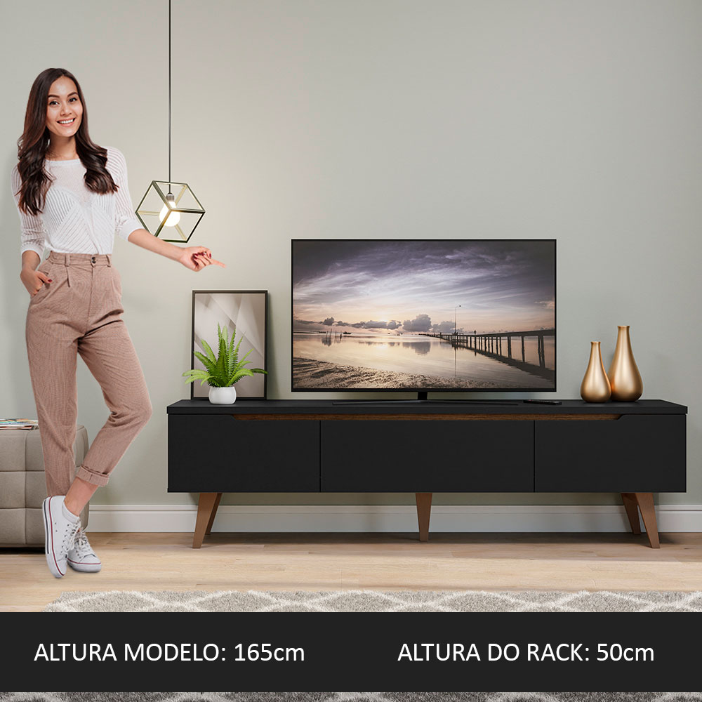 Mueble para Tv hasta 75 Pulgadas Madesa Reims 2 Puertas 1 Cajón - Negro