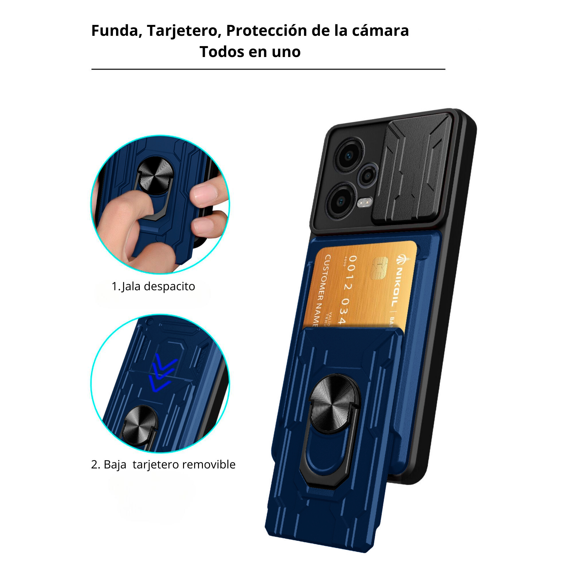 Funda Anillo y Tarjetero Card Slot para Oppo A38 Azul