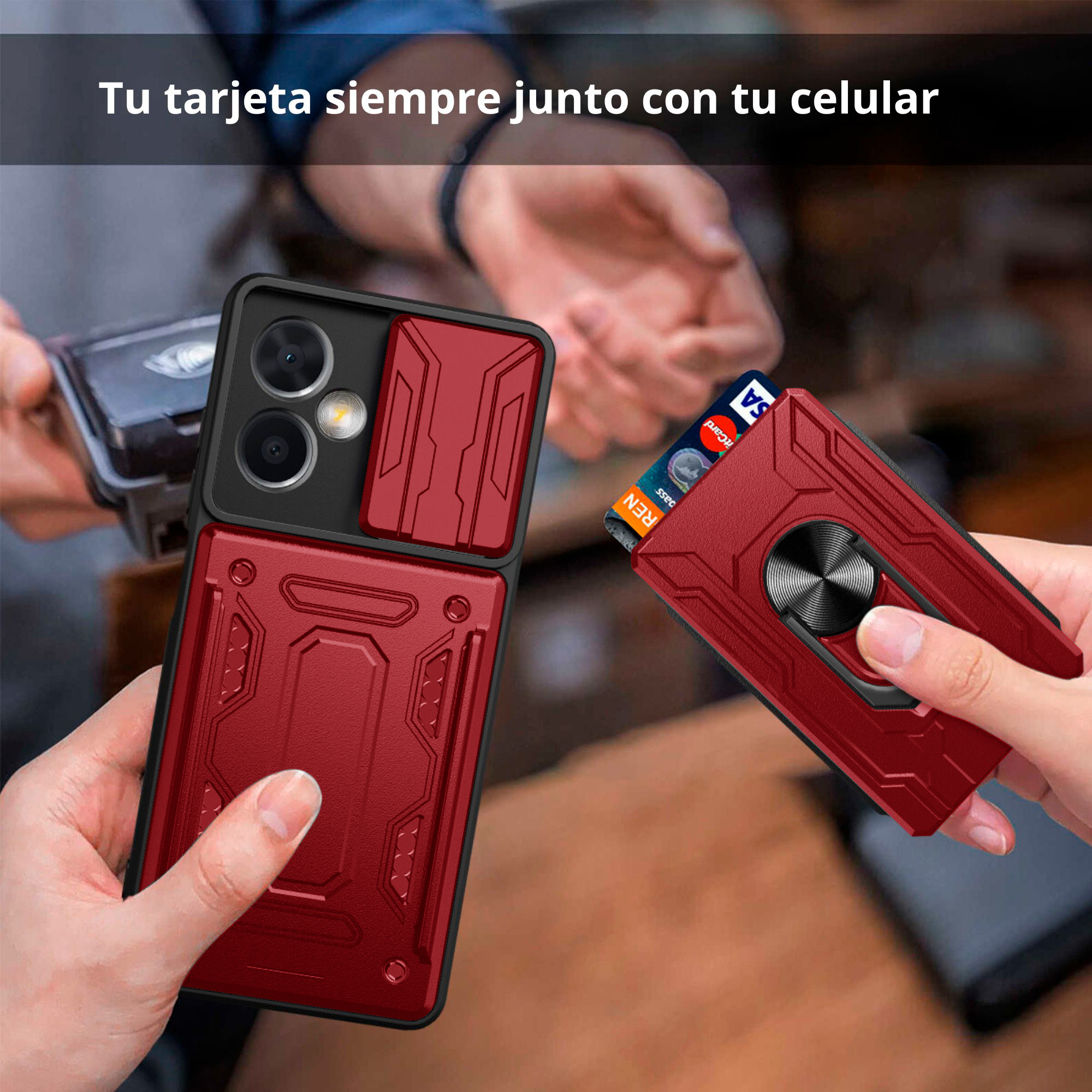 Funda Anillo y Tarjetero Card Slot para Oppo A38 Rojo