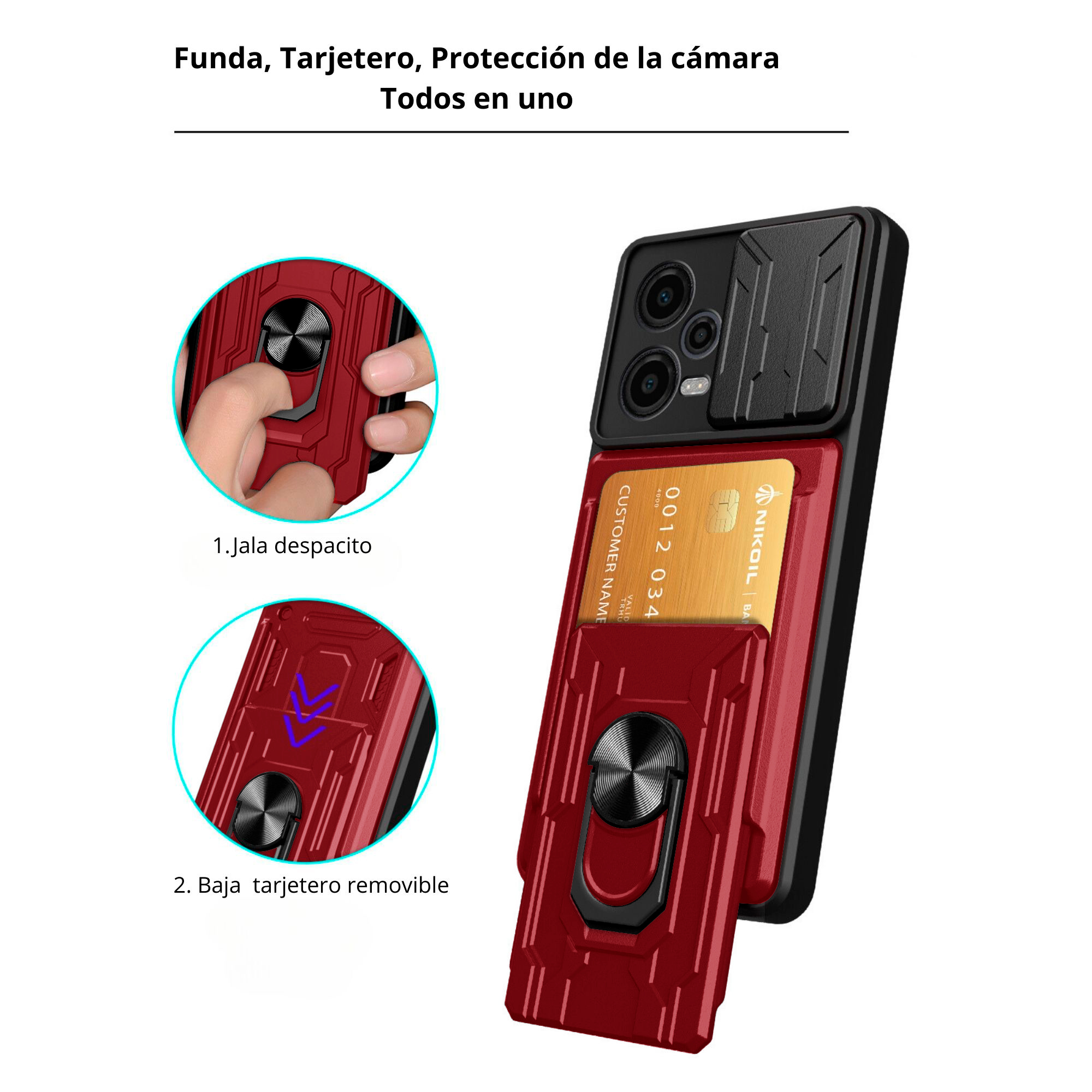 Funda Anillo y Tarjetero Card Slot para Oppo A38 Rojo