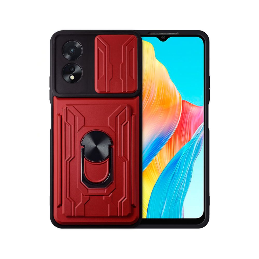 Funda Anillo y Tarjetero Card Slot para Oppo A38 Rojo