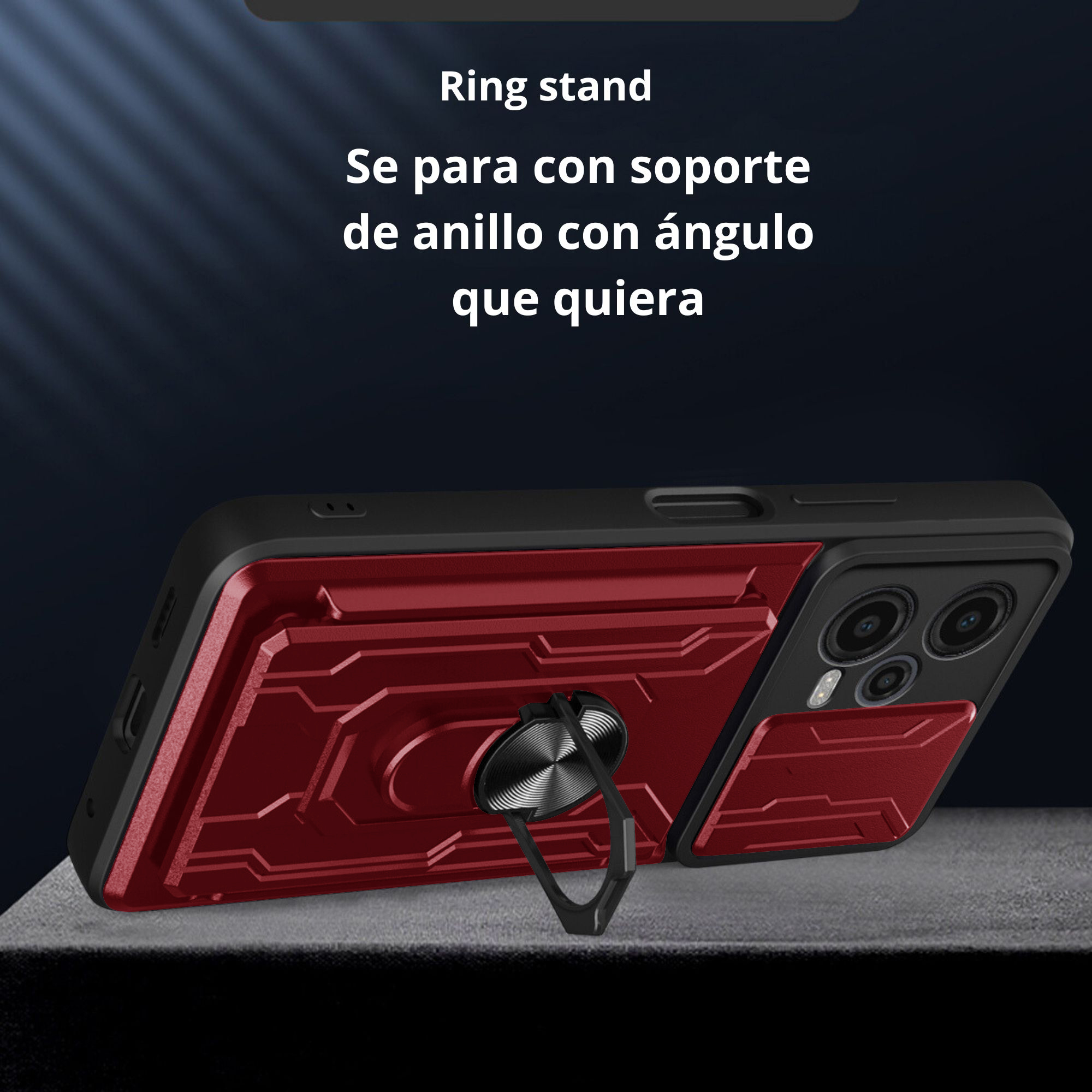 Funda Anillo y Tarjetero Card Slot para Oppo A38 Rojo