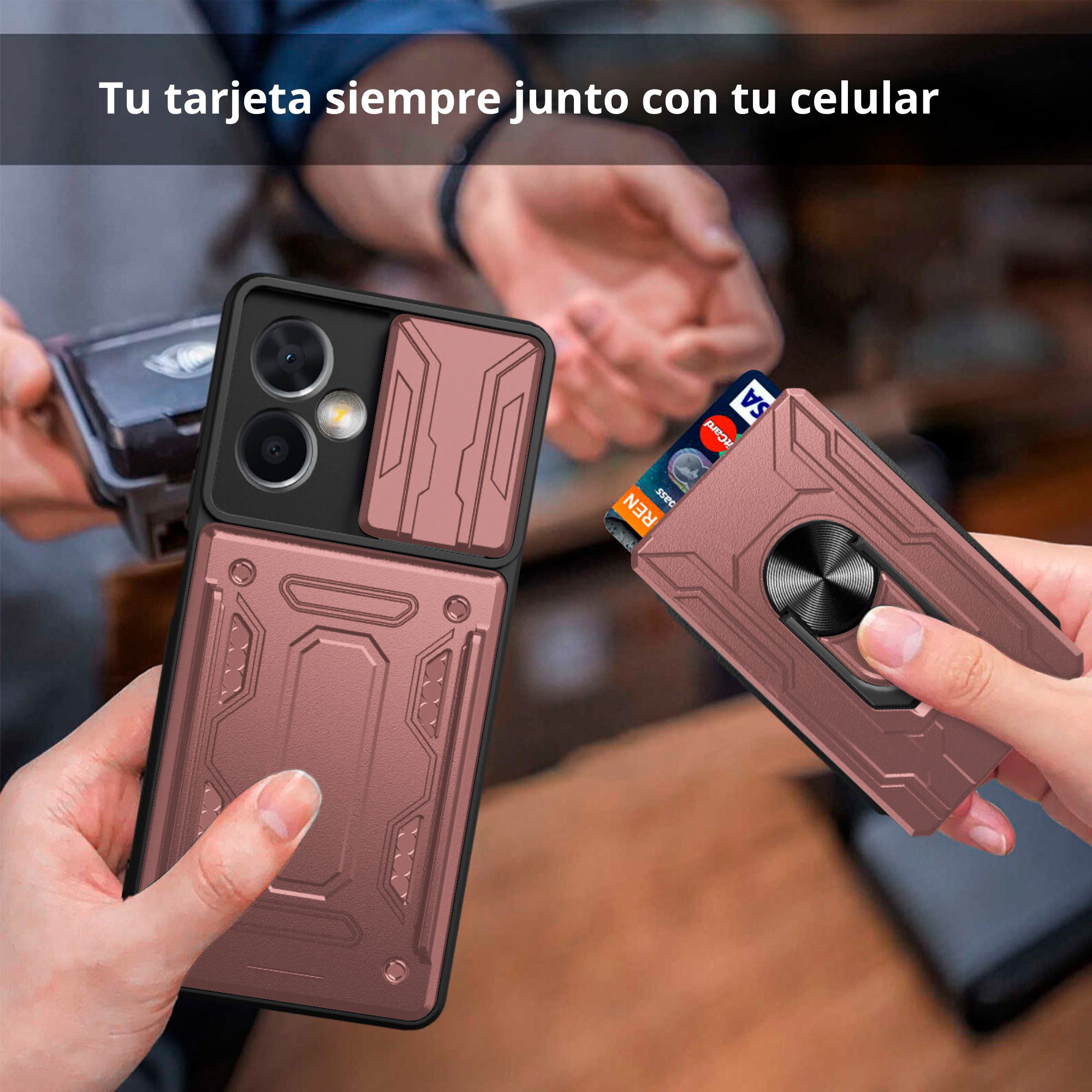 Funda Anillo y Tarjetero Card Slot para Oppo A38 Rosa