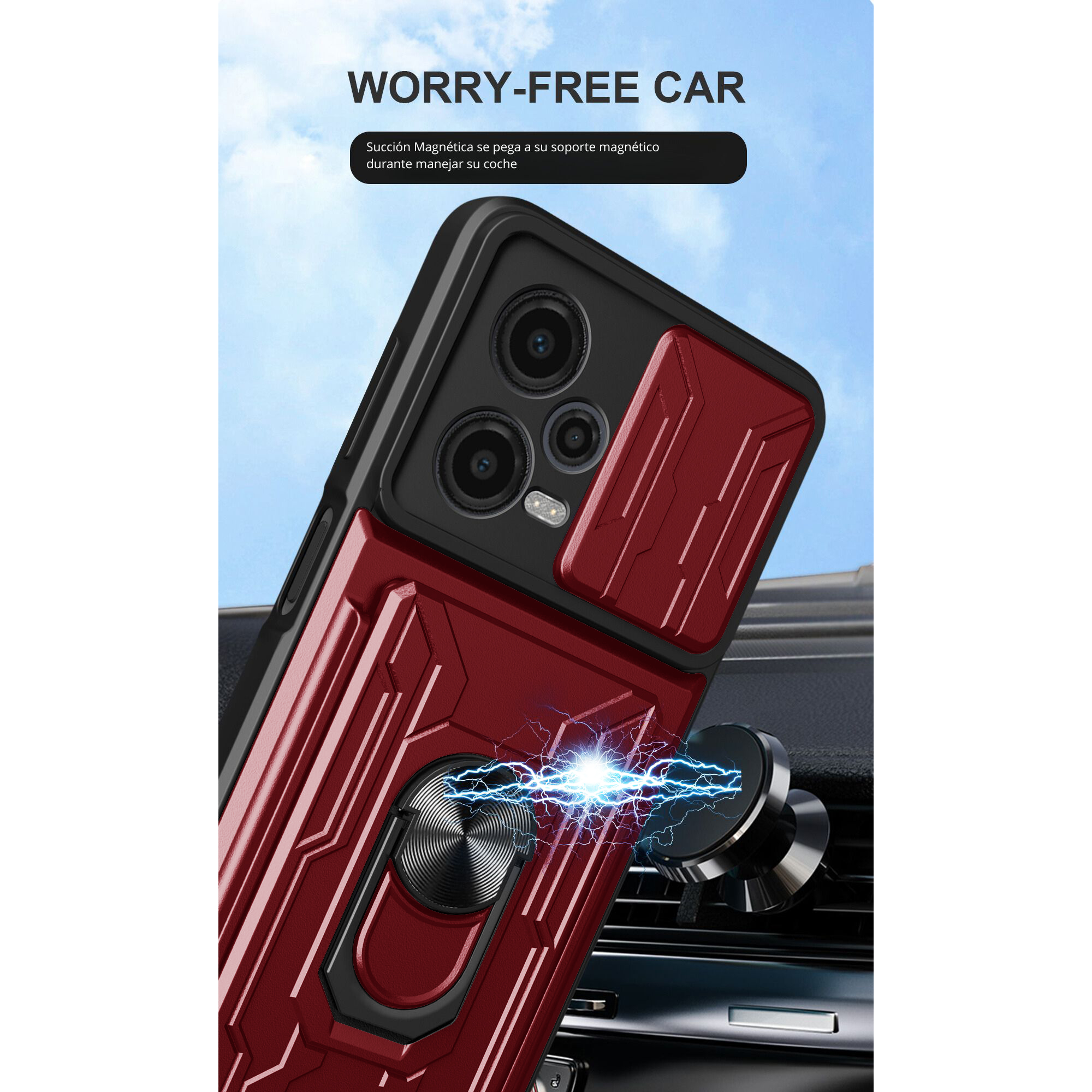 Funda Anillo y Tarjetero Card Slot para Oppo A38 Rojo