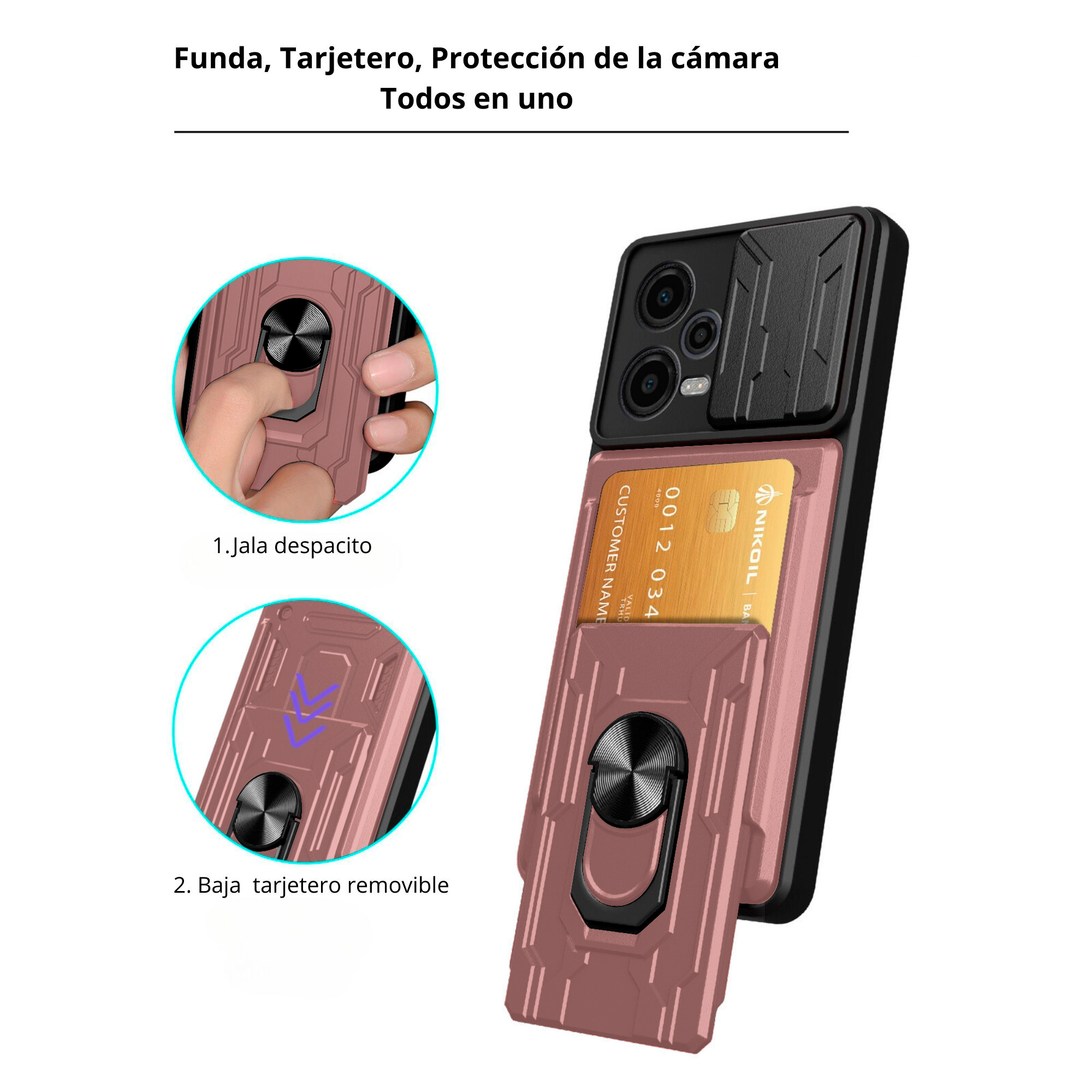 Funda Anillo y Tarjetero Card Slot para Oppo A38 Rosa