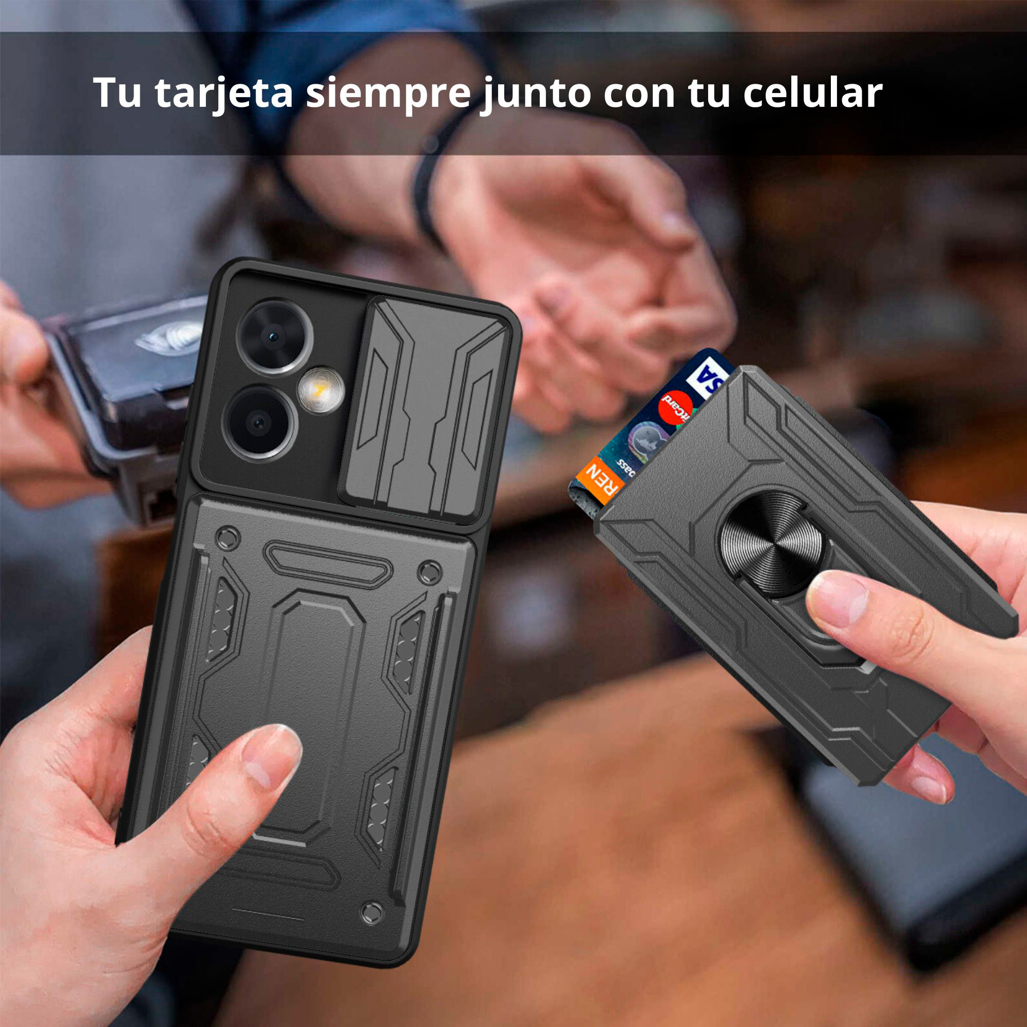 Funda Anillo y Tarjetero Card Slot para Oppo Reno 11 5G Negro