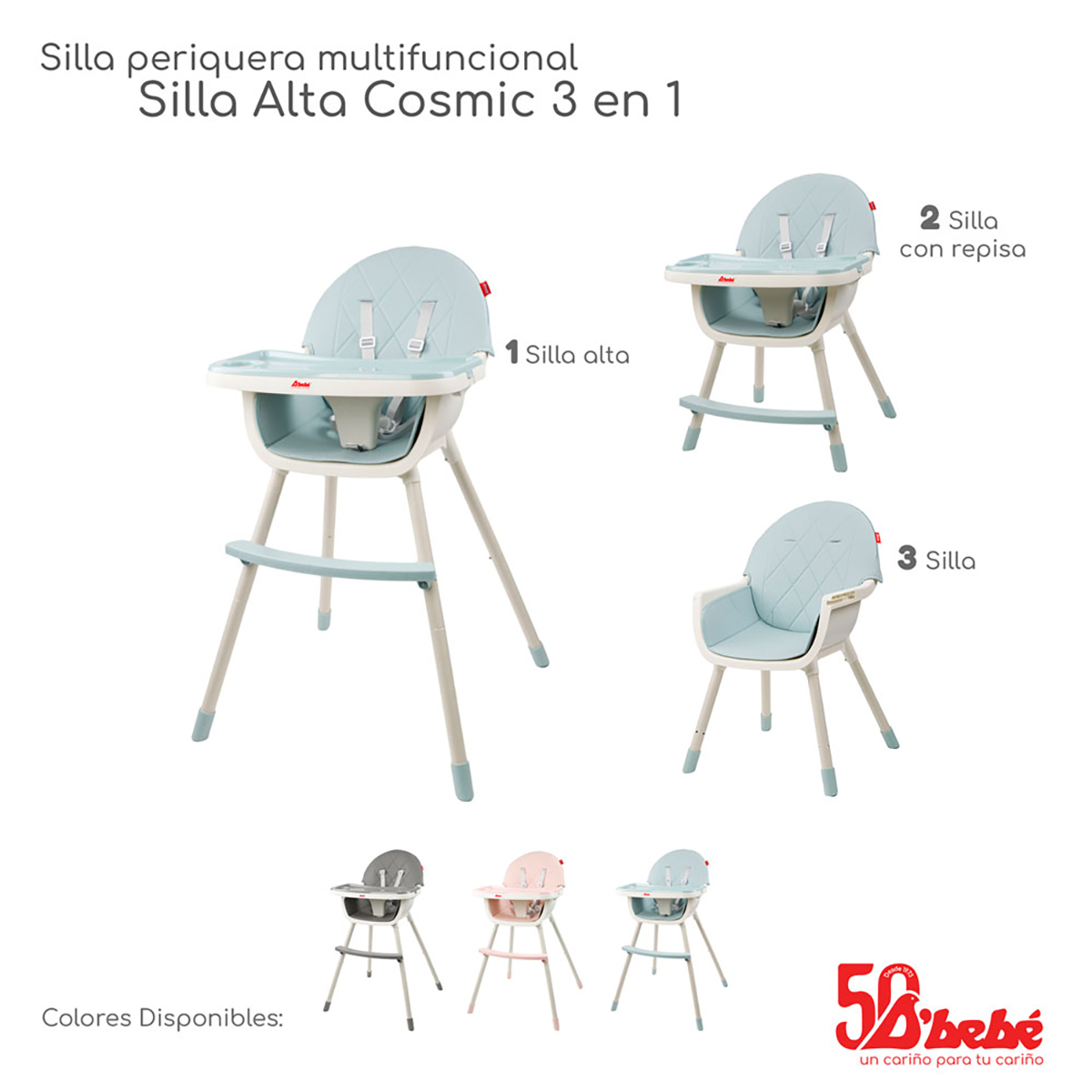 Silla Alta Periquera D'bebé Cosmic 3 en 1 Azul