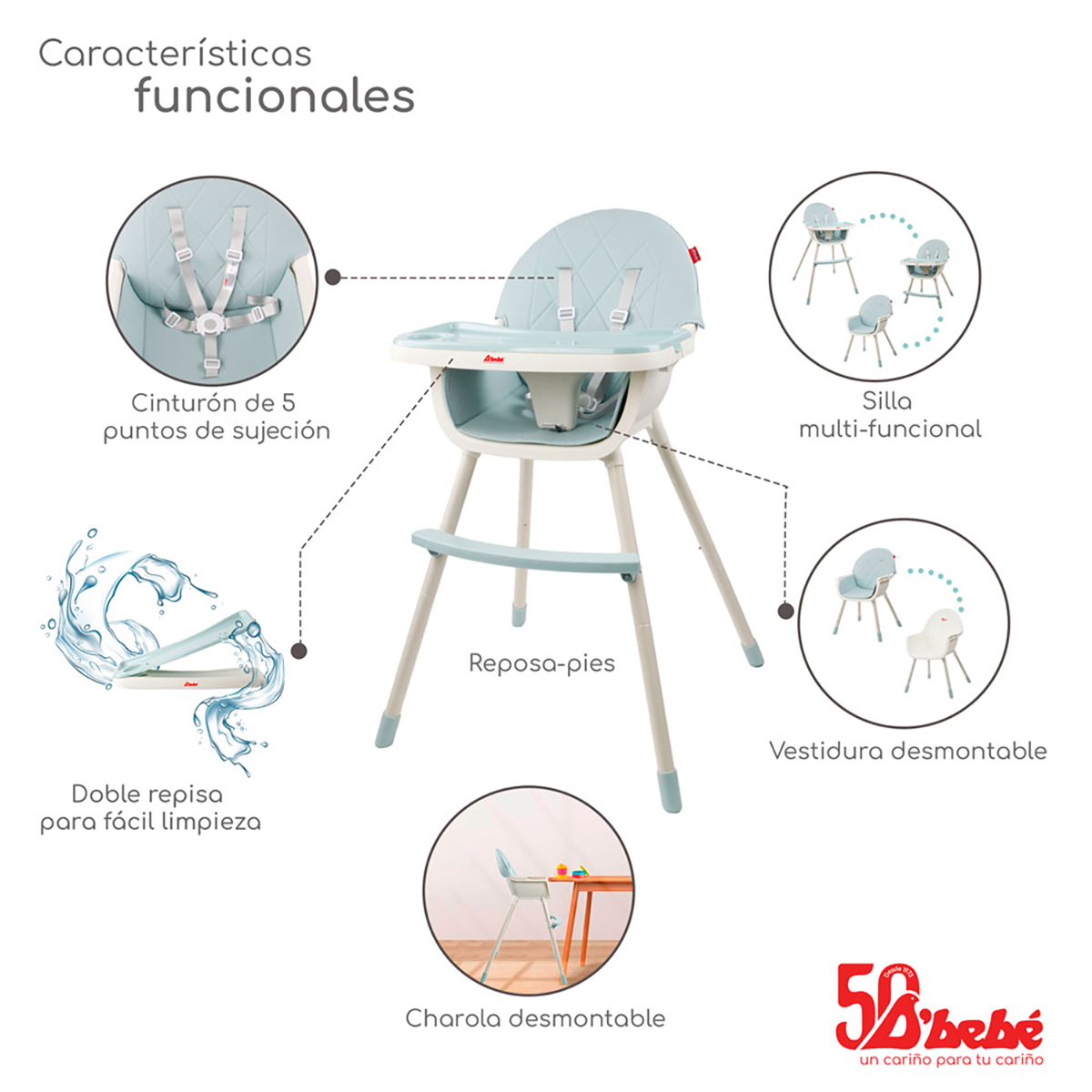Silla Alta Periquera D'bebé Cosmic 3 en 1 Azul