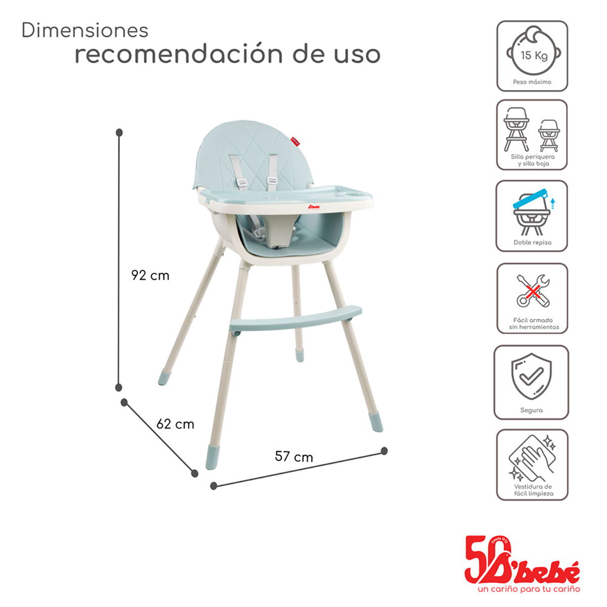 Silla Alta Periquera D'bebé Cosmic 3 en 1 Azul