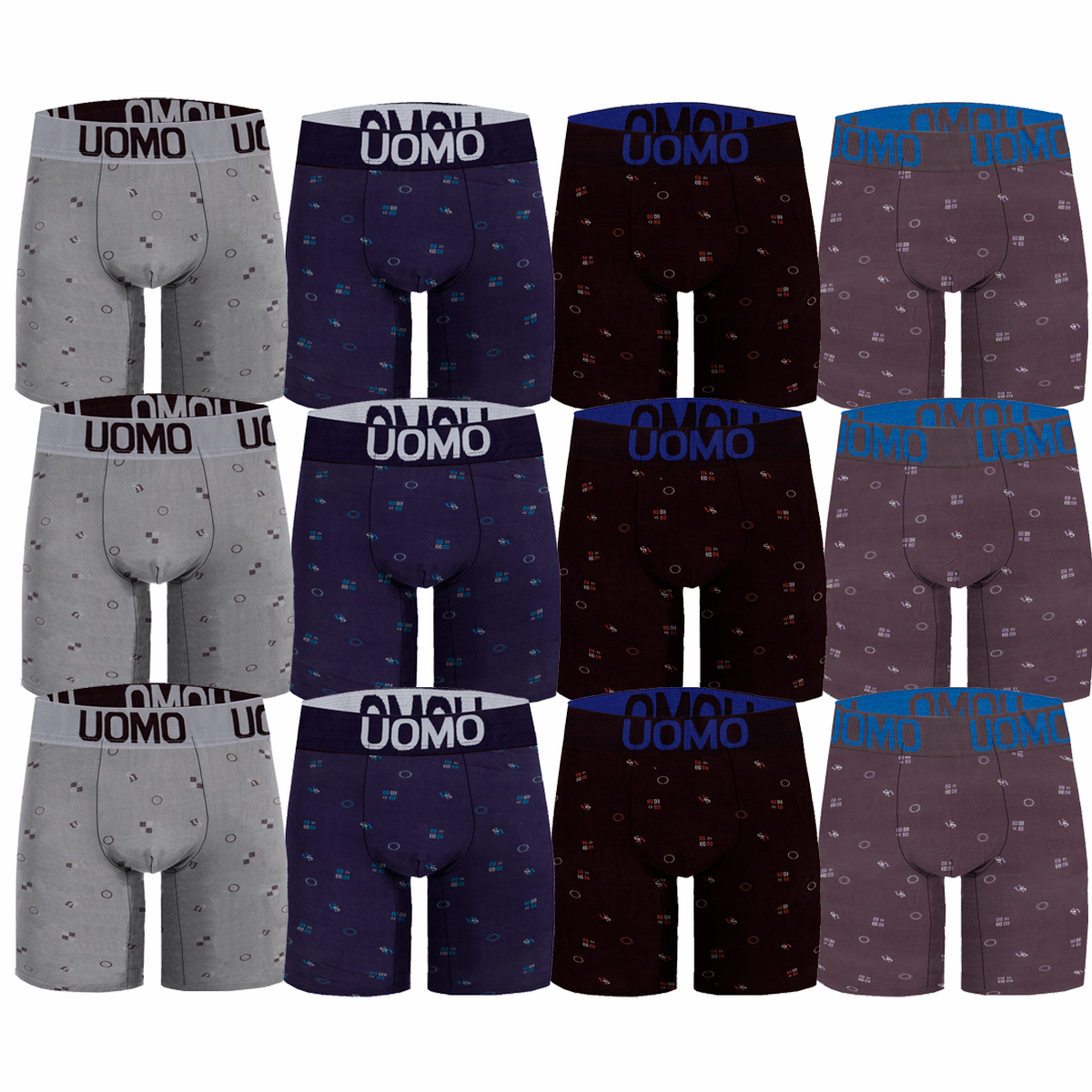 Paquete de 12 Boxers Largo con estampado Para Hombre Tela Suave