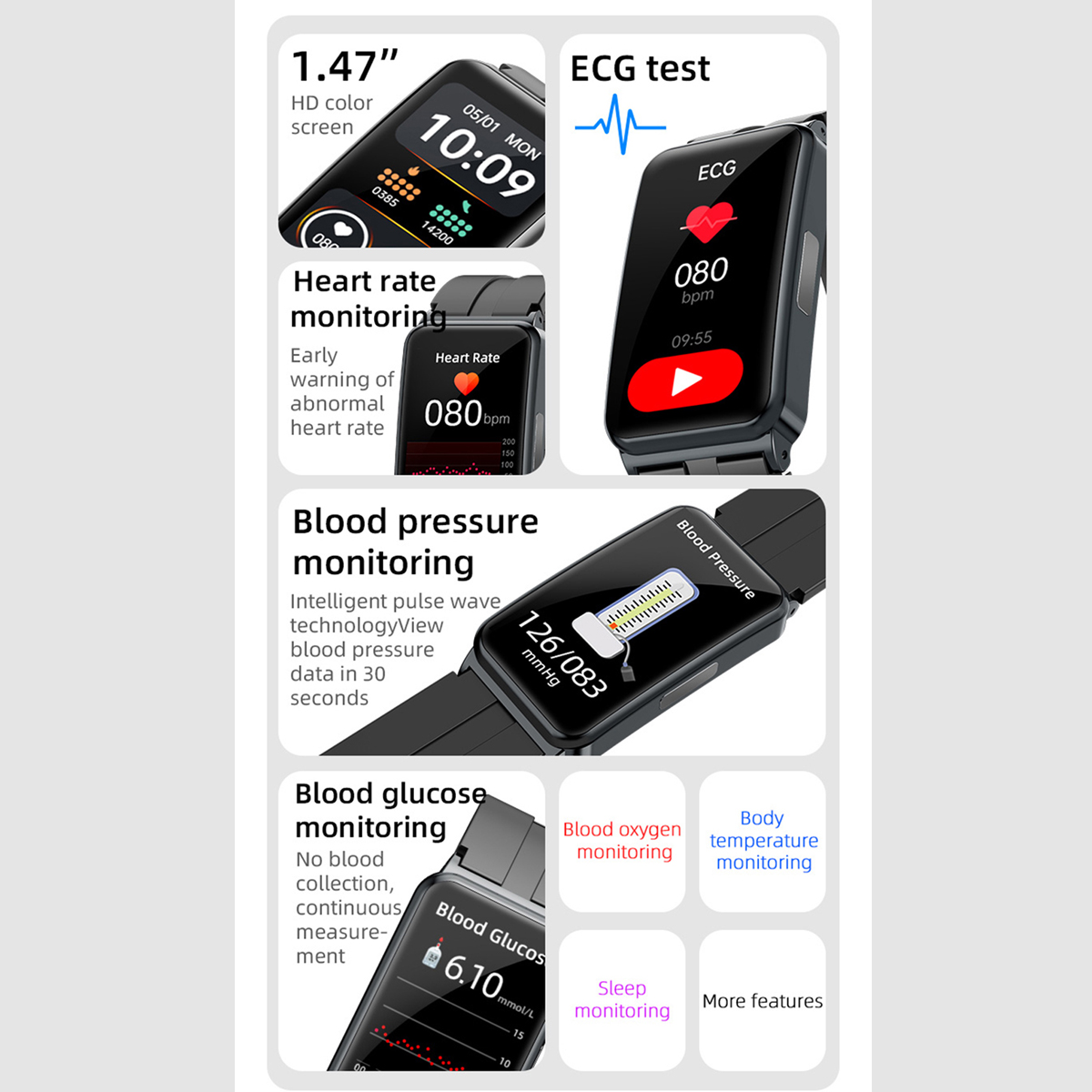 Reloj Inteligente Smartwatch Reloj Ep01 Fralugio Mide Glucosa Ecg Hr Bp ...