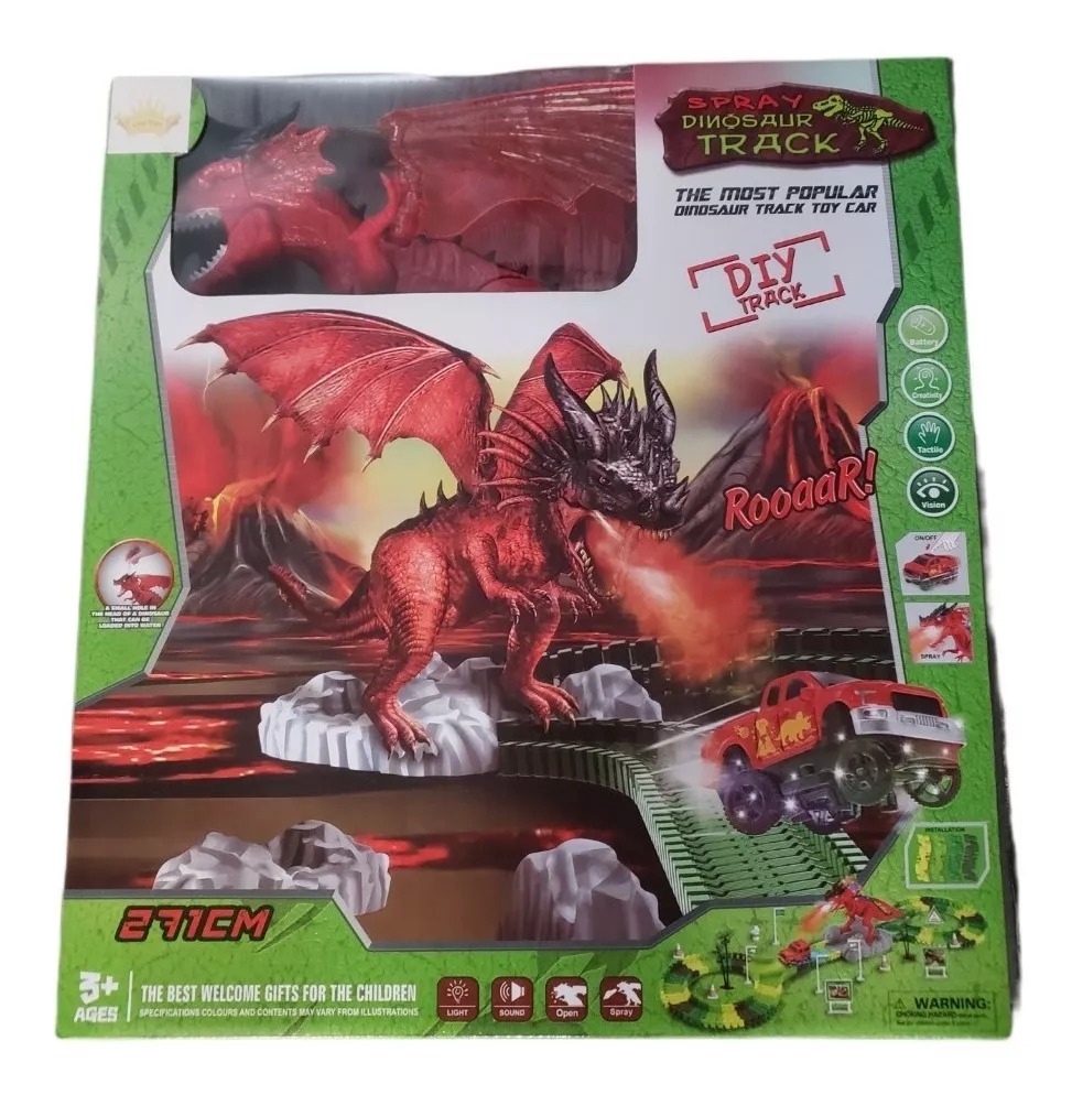 Pista Carreras Dragón Lanza Spray 130 Pz 271 Cm Niños Regalo.