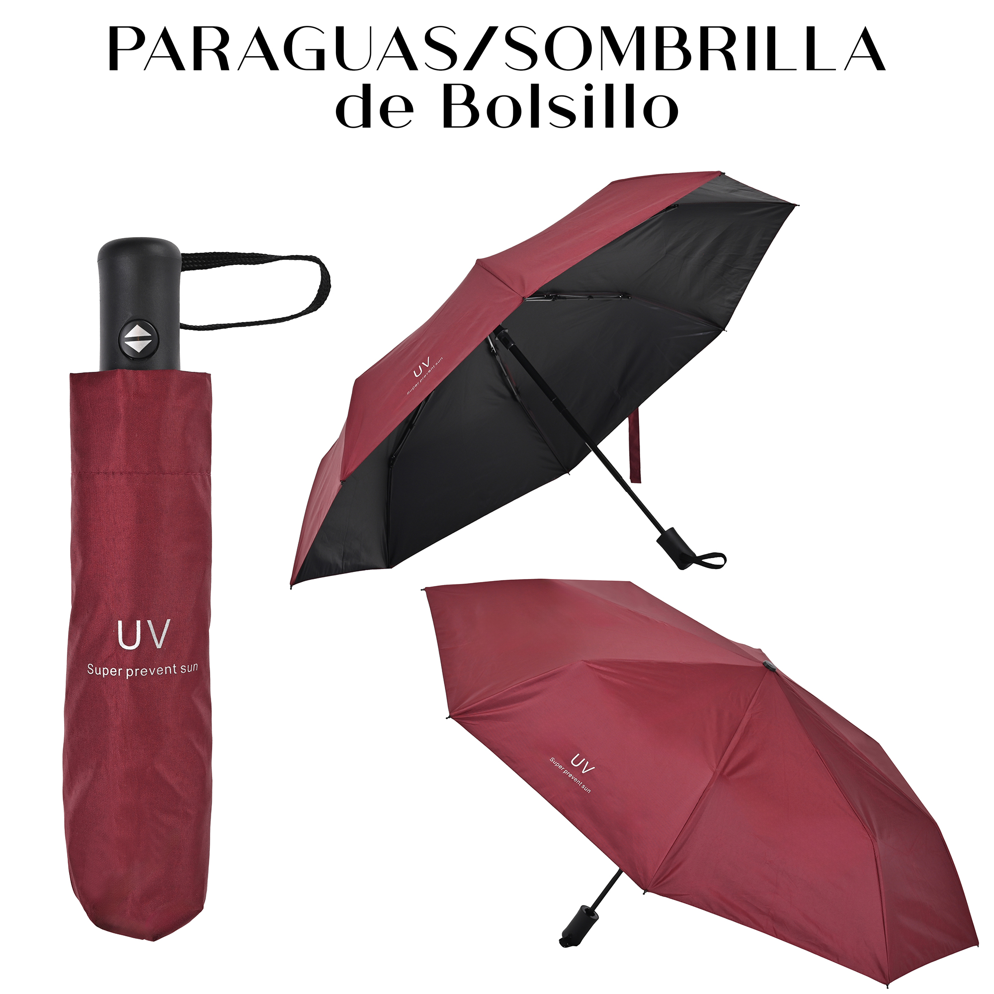 Sombrilla Grande de Aluminio Plegable. Automático, Portátil Con Funda Bolsillo Impermeable Para días Soleados o Lluviosos Super Protección Solar UV A Prueba De Viento 99% De Resistencia Colores Elegantes De Moda modelo MA-43