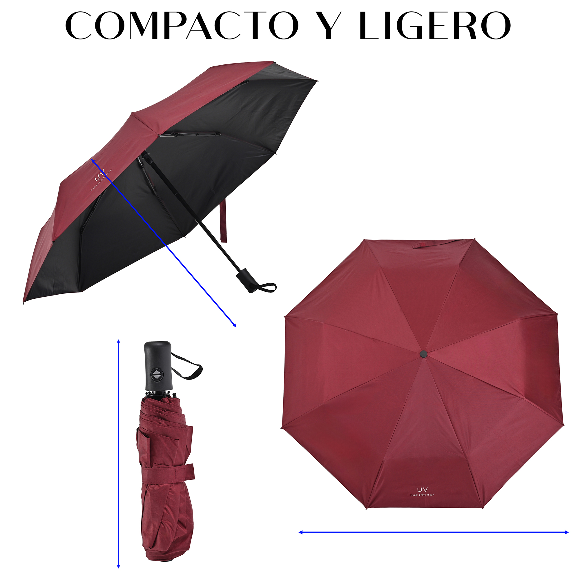 Sombrilla Grande de Aluminio Plegable. Automático, Portátil Con Funda Bolsillo Impermeable Para días Soleados o Lluviosos Super Protección Solar UV A Prueba De Viento 99% De Resistencia Colores Elegantes De Moda modelo MA-43