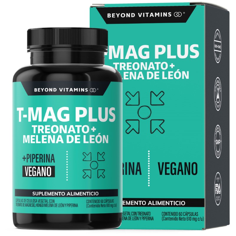 Suplemento Alimenticio T-MAG Plus L- Treonato + Melena de León  Beyond Vitamins 60 cápsulas
